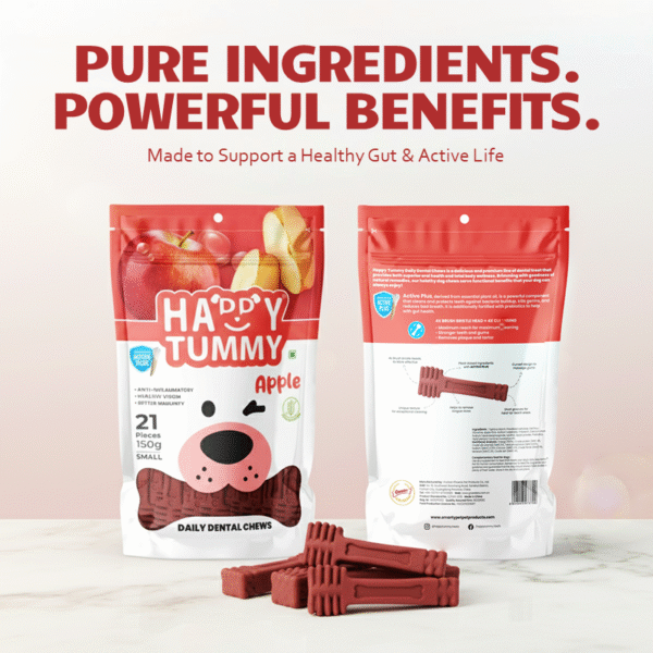 Happy Tummy Apple Flavour Treats For Dogs (21Pc) |  Daily Dental Chew for Dogs | Smartypet Pet Products