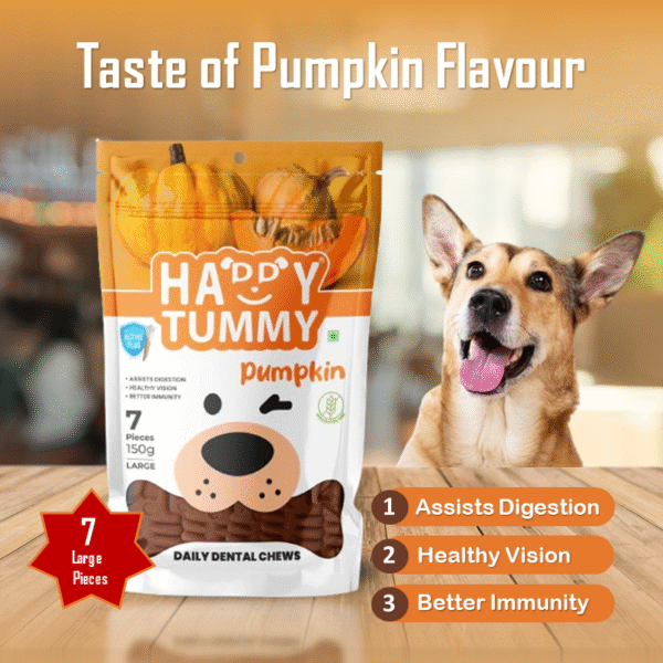 Happy Tummy Daily Dental Chews For Dogs | Pumpkin Flavour (7pcs) | Smartypet Pet Products