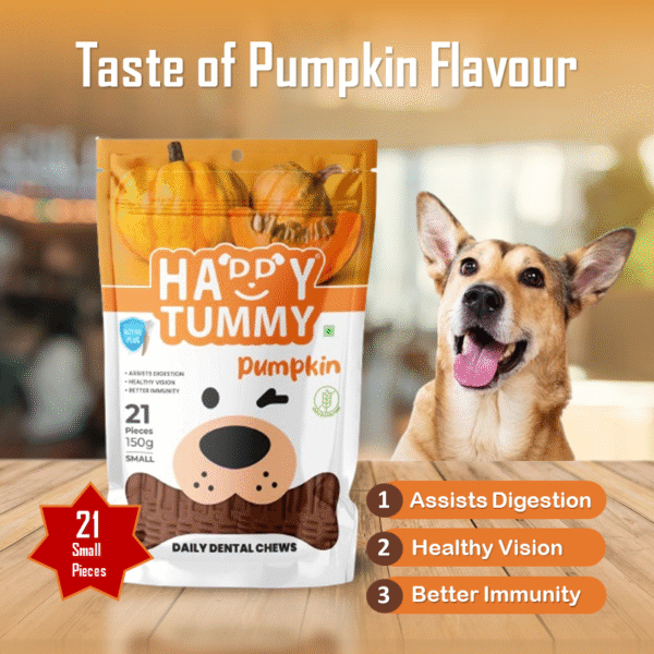 Happy Tummy Pumpkin Flavour Bone Treat for Dogs (21pcs)| Daily Dental Chew for Dogs | Smartypet Pet Products